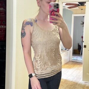 Express Beige Crochet Tank Top